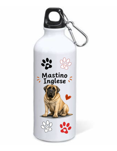 Borraccia alluminio 500 ML con moschettone "Cat&Dog" - Mastino Inglese