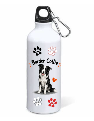 Borraccia alluminio 500 ML con moschettone "Cat&Dog" - Border Collie