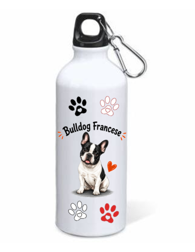 Borraccia alluminio 500 ML con moschettone "Cat&Dog" - Bulldog Francese