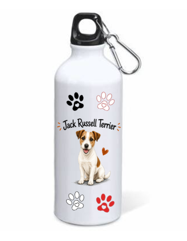 Borraccia alluminio 500 ML con moschettone "Cat&Dog" - Jack Russell Terrier