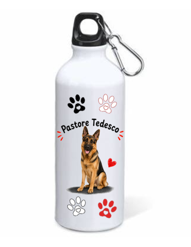 Borraccia alluminio 500 ML con moschettone "Cat&Dog" - Pastore Tedesco