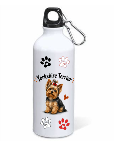 Borraccia alluminio 500 ML con moschettone "Cat&Dog" - Yorkshire Terrier
