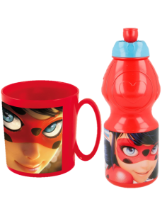 Kit scuola completo con Zainetto asilo + Sacca nylon c/laccetti + Bicchiere + Tazza + Borraccia - Ladybug 2