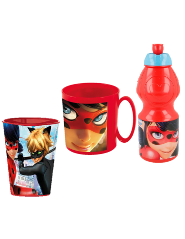 Kit scuola completo con Zainetto asilo + Sacca nylon c/laccetti + Bicchiere + Tazza + Borraccia - Ladybug