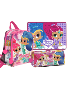 Kit scuola completo con Zainetto asilo + Sacca nylon + Tovaglietta americana cotone + Astuccio rettangolare - Shimmer & Shine