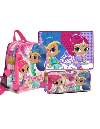 Kit scuola completo con Zainetto asilo + Sacca nylon + Tovaglietta americana cotone + Astuccio rettangolare - Shimmer & Shine