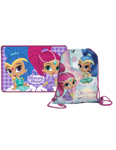 Kit scuola completo con Zainetto asilo + Sacca nylon + Tovaglietta americana cotone + Astuccio rettangolare - Shimmer & Shine 2
