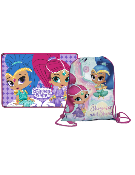 Kit scuola completo con Zainetto asilo + Sacca nylon + Tovaglietta americana cotone + Astuccio rettangolare - Shimmer & Shine