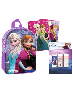 Kit scuola completo con Zainetto asilo + 2 quadernoni + 3 gomme + 2 matite con gomma + Borraccia plastica - Frozen