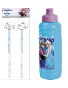 Kit scuola completo con Zainetto asilo + 2 quadernoni + 3 gomme + 2 matite con gomma + Borraccia plastica - Frozen 2