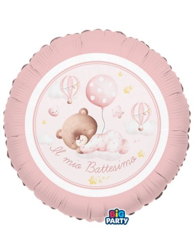 Palloncino mylar 18" Cm. 45 - Battesimo Baby Bear rosa