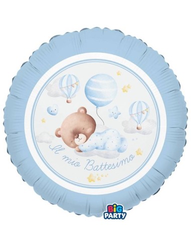Palloncino mylar 18" Cm. 45 - Battesimo Baby Bear celeste