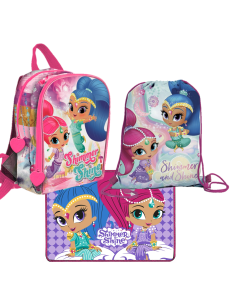 Kit scuola completo con Zainetto asilo + Sacca nylon + Tovaglietta americana cotone - Shimmer & Shine
