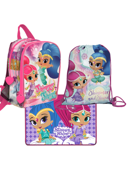 Kit scuola completo con Zainetto asilo + Sacca nylon + Tovaglietta americana cotone - Shimmer & Shine