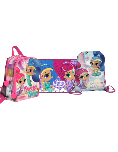 Kit scuola completo con Zainetto asilo + Sacca nylon + Tovaglietta americana cotone - Shimmer & Shine