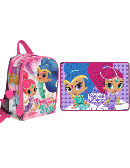 Kit scuola completo con Zainetto asilo + Sacca nylon + Tovaglietta americana cotone - Shimmer & Shine