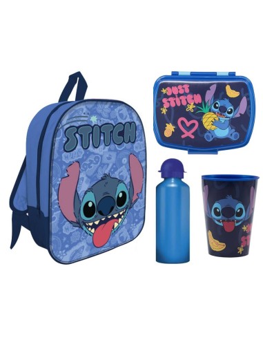 Kit scuola con zainetto asilo + borraccia alluminio + portamerenda + bicchiere - Stitch Boy