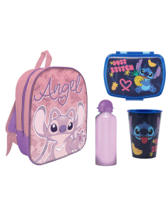Kit scuola con zainetto asilo + borraccia alluminio + portamerenda + bicchiere - Stitch Girl