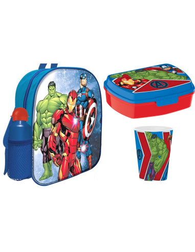 Kit scuola con zainetto asilo + borraccia alluminio + portamerenda + bicchiere - Avengers