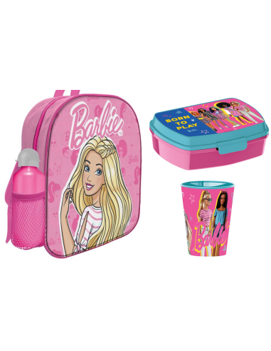 Kit scuola con zainetto asilo + borraccia alluminio + portamerenda + bicchiere - Barbie