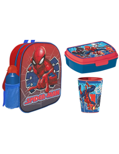 Kit scuola con zainetto asilo + borraccia alluminio + portamerenda + bicchiere - Spiderman