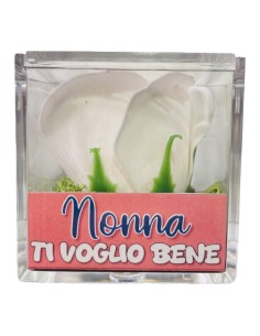Rosa di sapone in scatolina plex Cm. 6x6x6 - Nonna - Bianca