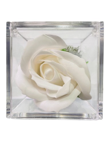 Rosa di sapone in scatolina plex Cm. 6x6x6 - Nonna - Bianca