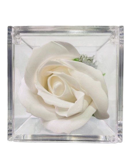 Rosa di sapone in scatolina plex Cm. 6x6x6 - Nonna - Bianca