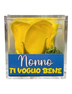 Rosa di sapone in scatolina plex Cm. 6x6x6 - Nonno - Gialla