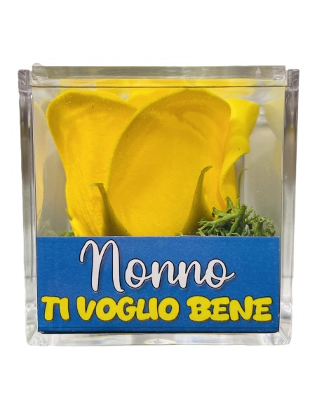 Rosa di sapone in scatolina plex Cm. 6x6x6 - Nonno - Gialla