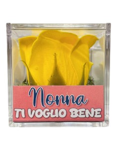 Rosa di sapone in scatolina plex Cm. 6x6x6 - Nonna - Gialla