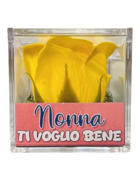 Rosa di sapone in scatolina plex Cm. 6x6x6 - Nonna - Gialla