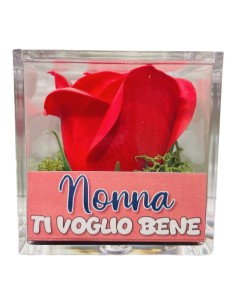 Rosa di sapone in scatolina plex Cm. 6x6x6 - Nonna - Rossa