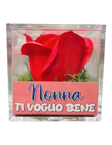 Rosa di sapone in scatolina plex Cm. 6x6x6 - Nonna - Rossa