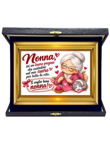 Targa con cofanetto Cm. 21x17 - Nonna sei un tesoro prezioso che custodirò nel mio cuore per tutta la vita