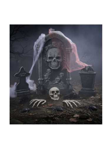 Set decorativo cimitero con lapide, ragni e accessori - Kit 16 pezzi assortiti