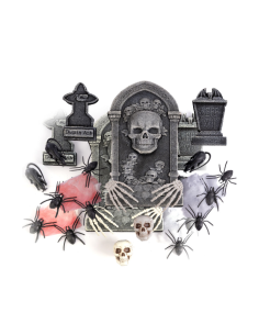 Set decorativo cimitero con lapide, ragni e accessori - Kit 16 pezzi assortiti 2
