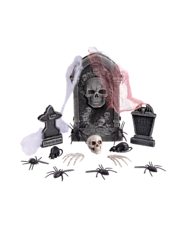 Set decorativo cimitero con lapide, ragni e accessori - Kit 16 pezzi assortiti