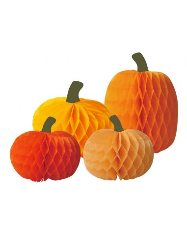 Set 4 decorazioni in carta nido d'ape Zucca - Modelli assortiti