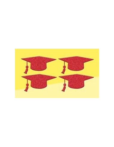 Set 4 adesivi in gomma eva glitterata Cm. 37x16 - Tocco Laurea Rosso