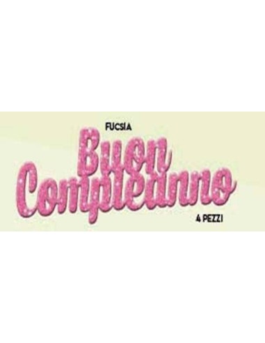 Set 4 scritte adesive in gomma eva glitterata Cm. 37x14 - Buon Compleanno rosa