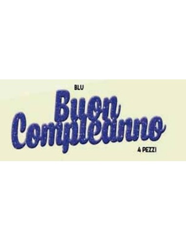 Set 4 scritte adesive in gomma eva glitterata Cm. 37x14 - Buon Compleanno blu