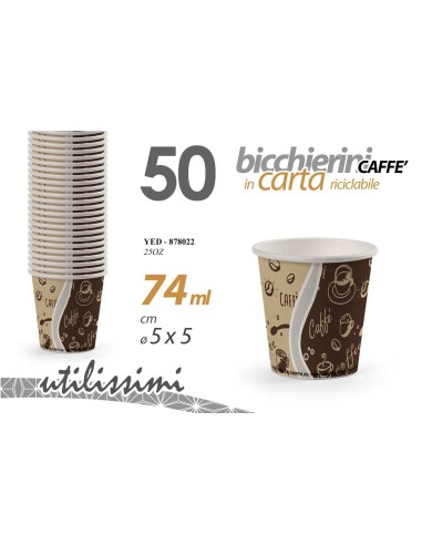 Bicchierini carta caffè 74 ML. Cm. 5x5 - Confezione 50 pezzi