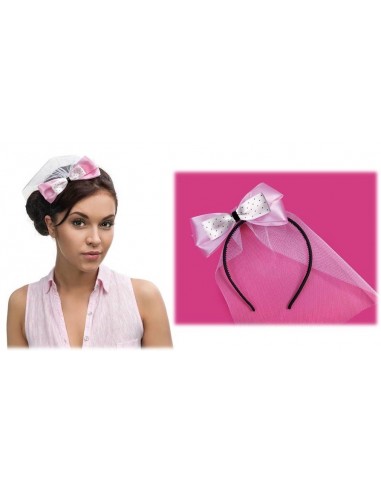 Cerchietto con velo sposa e fiocco raso