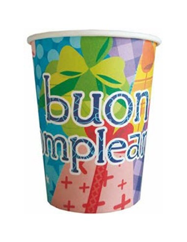Bicchieri carta Buon Compleanno torta...