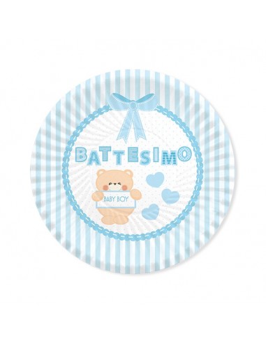 Piatti carta Cm. 24 - Battesimo Teddy...