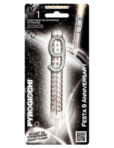 Candela flumbè con numero strass - Nr. 9